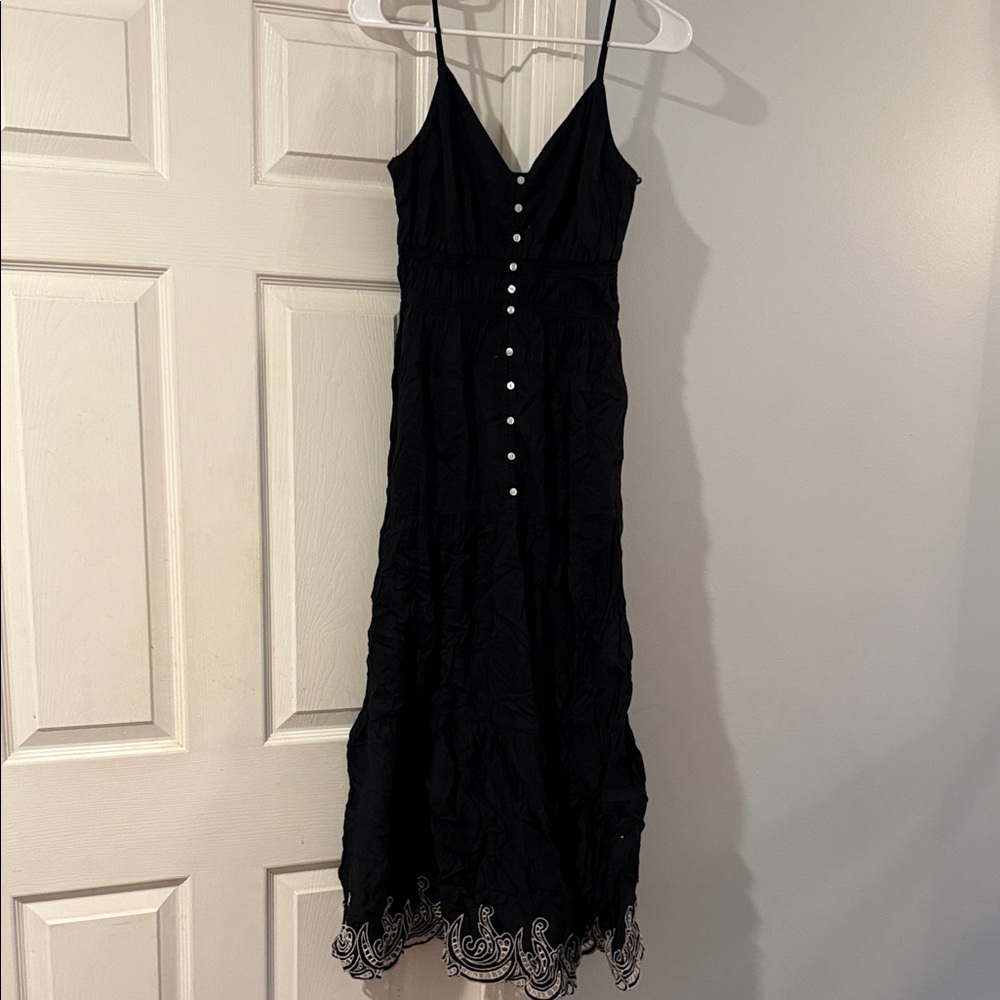 GAP Black Spaghetti-Strap Maxi Dress with Embroidered Hem